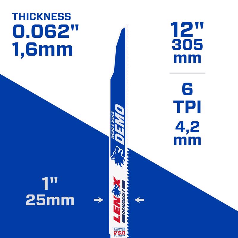 LENOX DEMOWOLF 12 in. Bi-Metal Reciprocating Saw Blade 6 TPI 2 pk