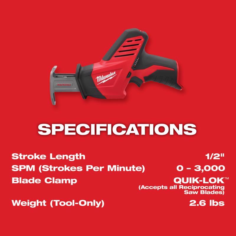 Milwaukee M12 Hackzall Cordless Brushed Reciprocating Saw Tool Only