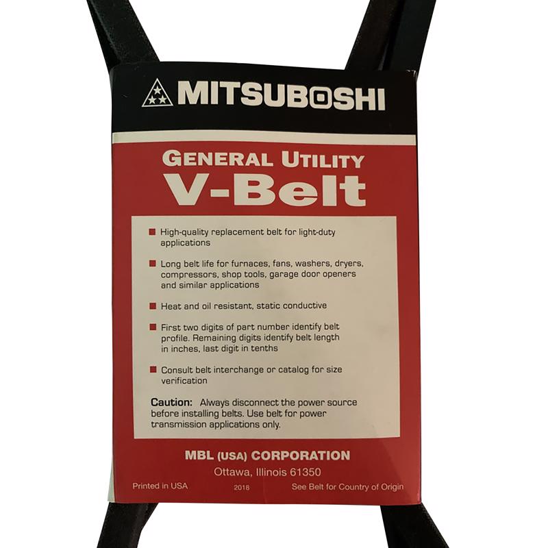 Mitsuboshi FHP 5L370 Standard General Utility V-Belt 0.63 in. W X 37 in. L For Fractional Horsepower