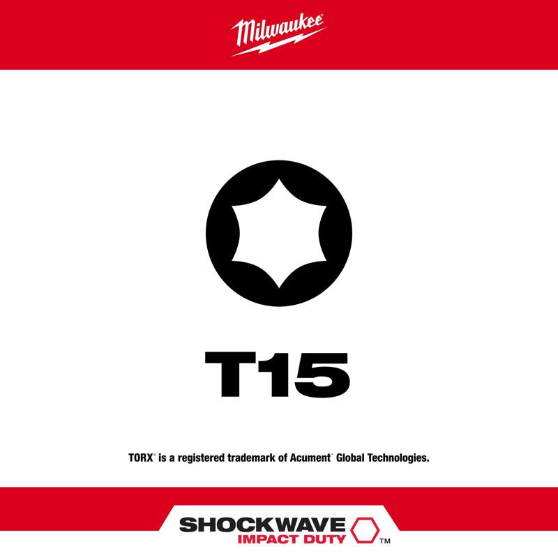 Milwaukee Shockwave Torx T15 X 2 in. L Screwdriver Bit Steel 1 pc