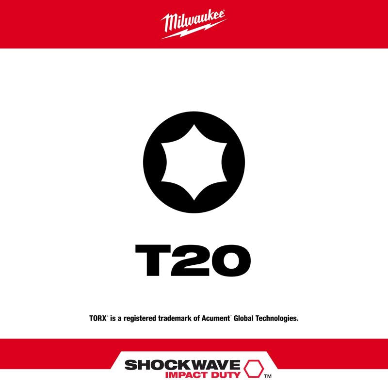 Milwaukee Shockwave Torx T20 X 2 in. L Screwdriver Bit Steel 1 pc