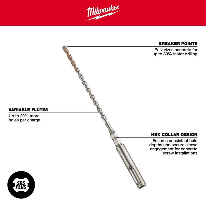 Milwaukee 3/16 in. X 7 in. L Carbide Tipped Drill Bit SDS-Plus Shank 1 pc