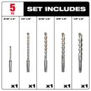 Milwaukee M/2 Carbide Tipped Hammer Bit Set SDS-Plus Shank 5 pc