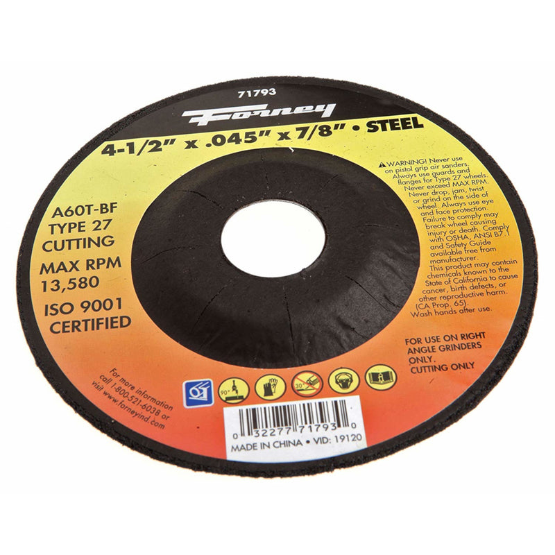 Forney 4-1/2 in. D X 7/8 in. Aluminum Oxide Metal Cut-Off Wheel 1 pc