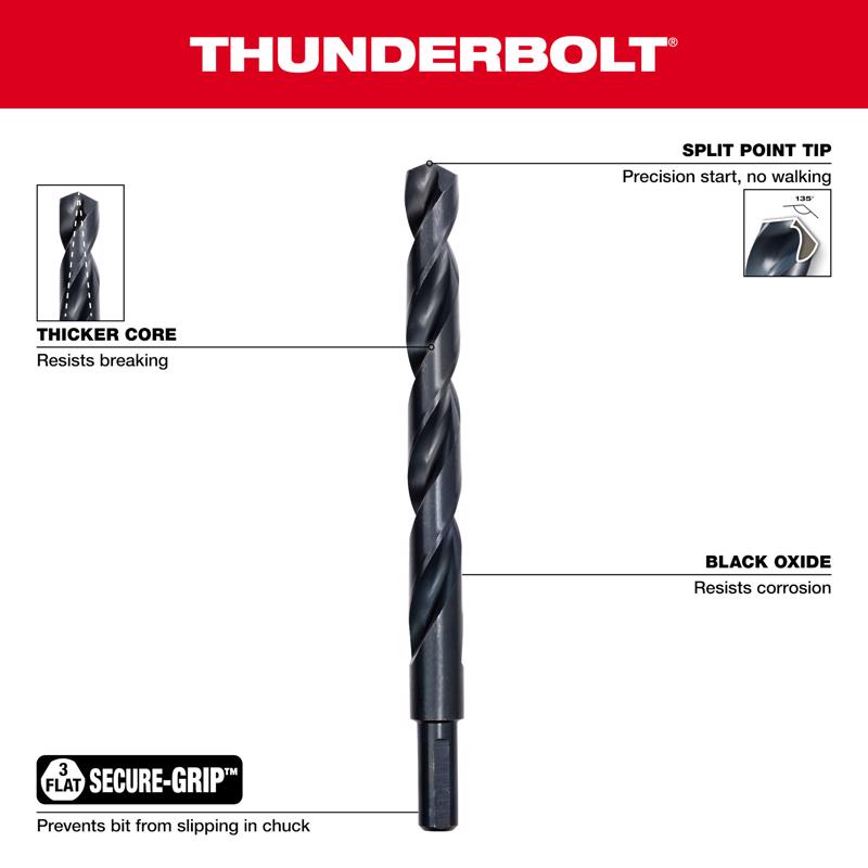 Milwaukee Thunderbolt Black Oxide Drill Bit Set 3-Flat Shank 15 pc