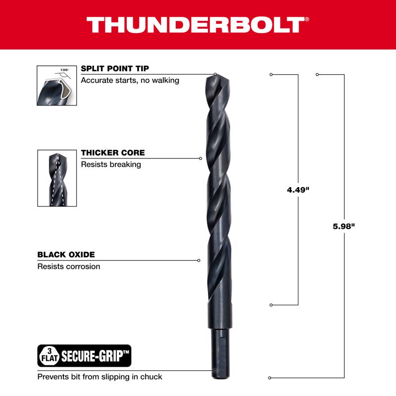 Milwaukee Thunderbolt 1/2 in. X 6 in. L Drill Bit 3-Flat Shank 1 pc