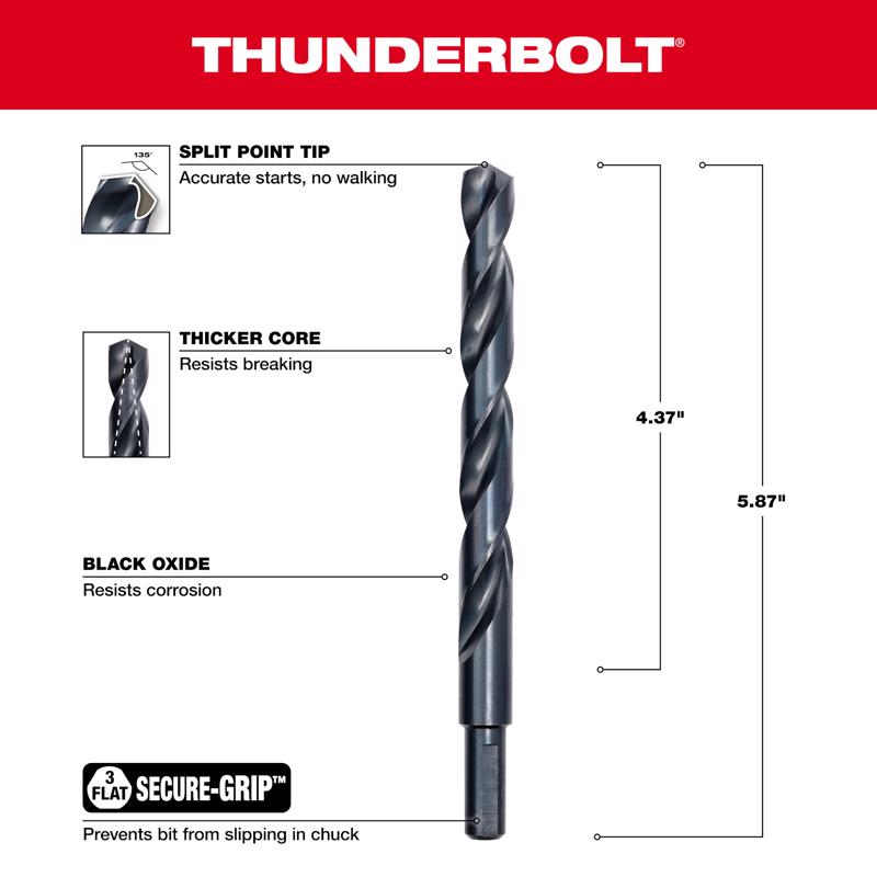 Milwaukee Thunderbolt 31/64 in. X 5-7/8 in. L Drill Bit 3-Flat Shank 1 pc