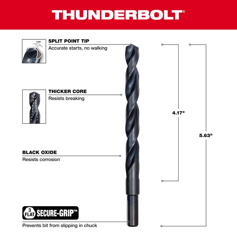 Milwaukee Thunderbolt 29/64 in. X 5-5/8 in. L Drill Bit 3-Flat Shank 1 pc