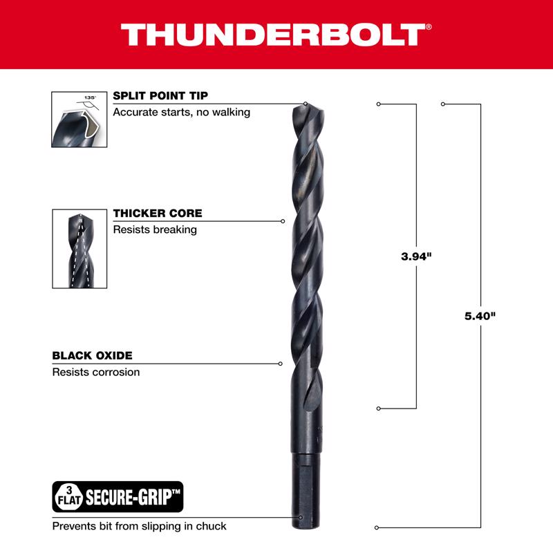 Milwaukee Thunderbolt 27/64 in. X 5-3/8 in. L Drill Bit 3-Flat Shank 1 pc