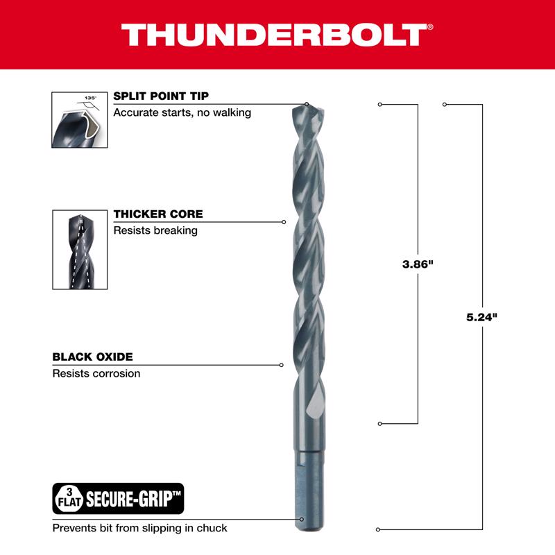 Milwaukee Thunderbolt 13/32 in. X 5-1/4 in. L Drill Bit 3-Flat Shank 1 pc