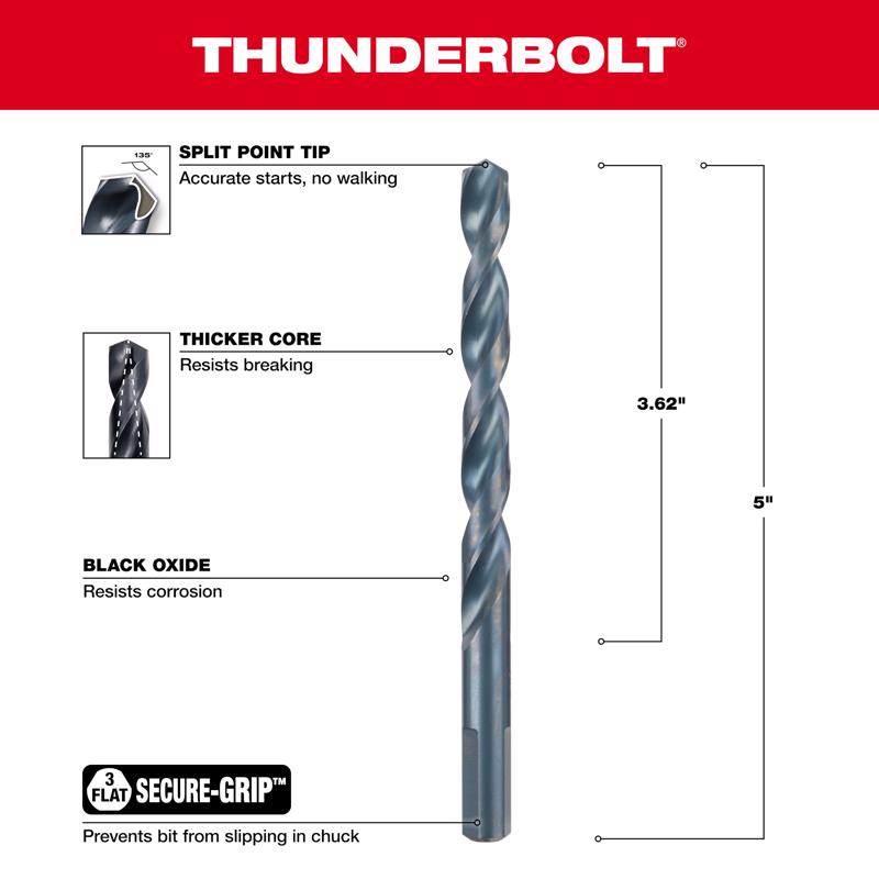 Milwaukee Thunderbolt 3/8 in. X 5 in. L Drill Bit 3-Flat Shank 1 pc