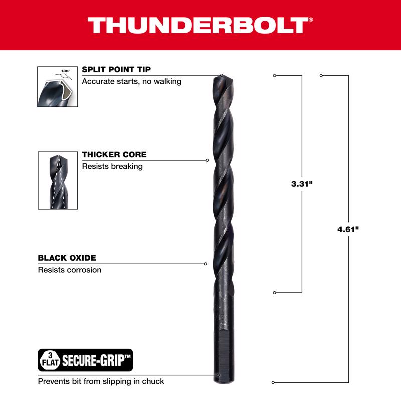 Milwaukee Thunderbolt 21/64 in. X 4-5/8 in. L Drill Bit 3-Flat Shank 1 pc