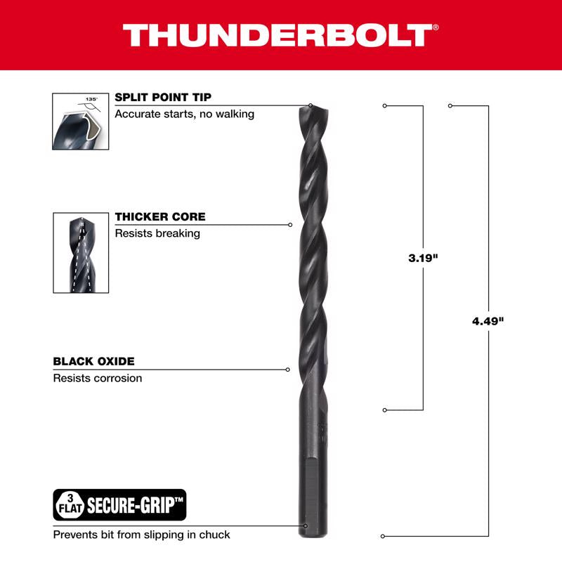 Milwaukee Thunderbolt 5/16 in. X 4-1/2 in. L Drill Bit 3-Flat Shank 1 pc