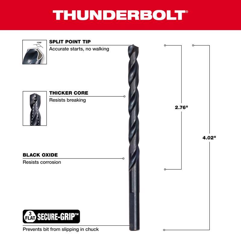Milwaukee Thunderbolt 1/4 in. X 4 in. L Black Oxide Drill Bit 3-Flat Shank 1 pc