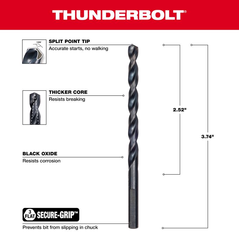 Milwaukee Thunderbolt 7/32 in. X 3-1/4 in. L Black Oxide Drill Bit 3-Flat Shank 1 pc