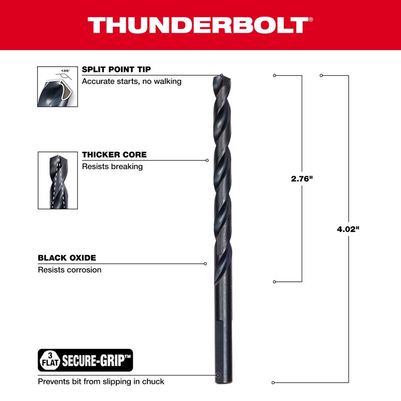 Milwaukee Thunderbolt 3/16 in. X 3-1/2 in. L Black Oxide Drill Bit Round Shank 1 pc