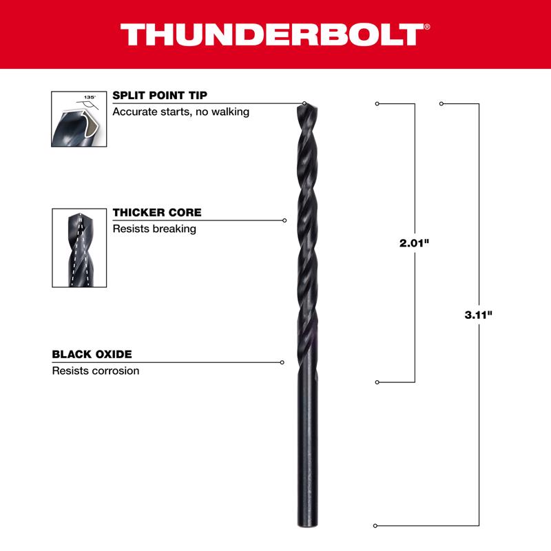 Milwaukee Thunderbolt 5/32 in. X 3-1/8 in. L Black Oxide Drill Bit Round Shank 1 pc