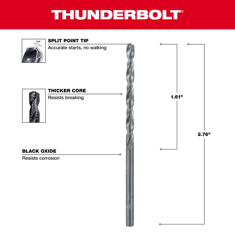 Milwaukee Thunderbolt 1/8 in. X 2-3/4 in. L Black Oxide Drill Bit Round Shank 2 pk