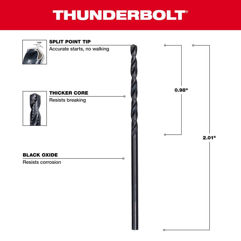 Milwaukee Thunderbolt 5/64 in. X 2 in. L Black Oxide Drill Bit Round Shank 2 pk