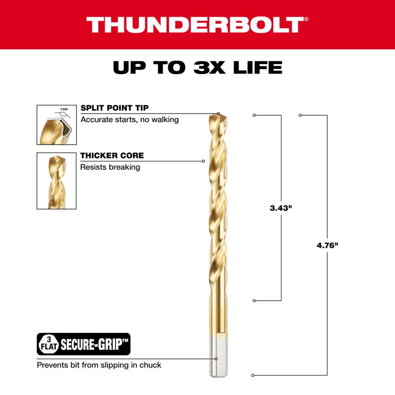 Milwaukee Thunderbolt 11/32 in. X 4-3/4 in. L High Speed Steel Drill Bit 3-Flat Shank 1 pc