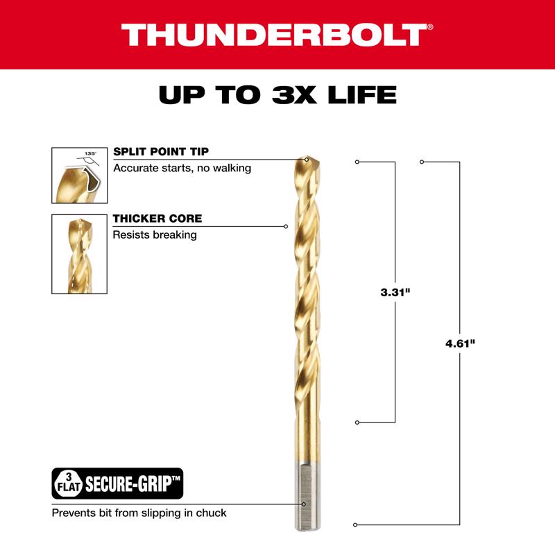 Milwaukee Thunderbolt 21/64 in. X 4-5/8 in. L High Speed Steel Drill Bit 3-Flat Shank 1 pc