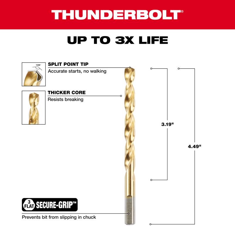 Milwaukee Thunderbolt 5/16 in. X 4-1/2 in. L High Speed Steel Drill Bit 3-Flat Shank 1 pc
