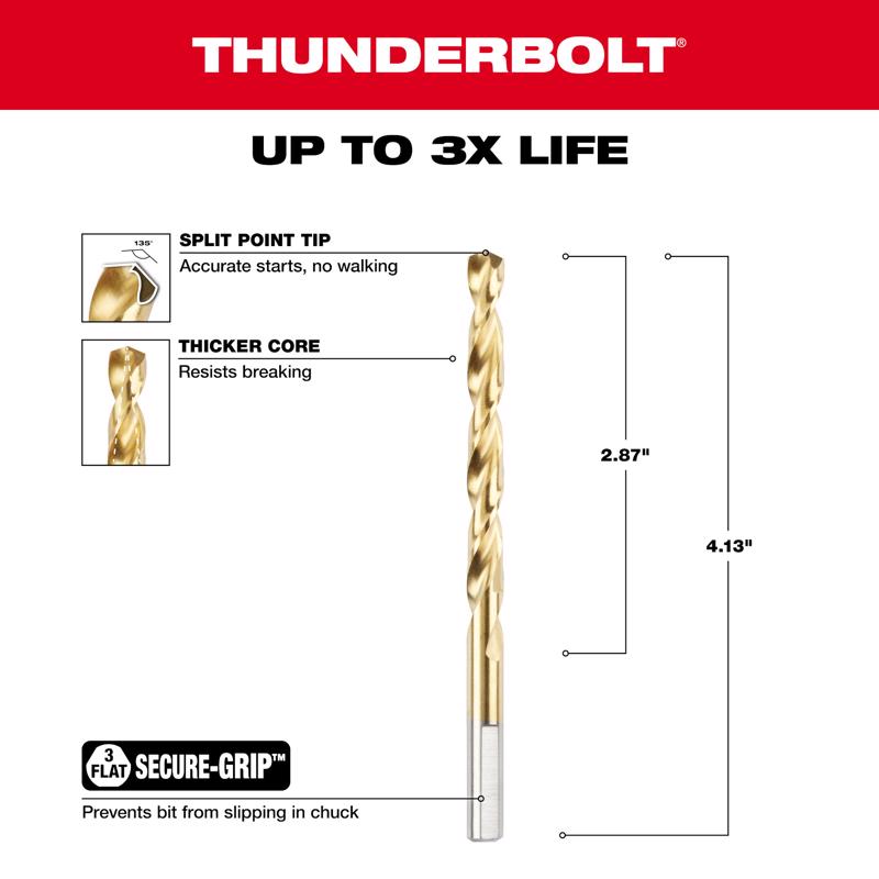 Milwaukee Thunderbolt 17/64 in. X 4-1/8 in. L High Speed Steel Drill Bit 3-Flat Shank 1 pc