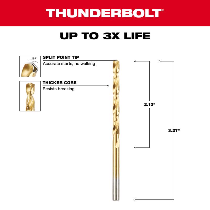 Milwaukee Thunderbolt 11/64 in. X 3-1/4 in. L High Speed Steel Drill Bit Round Shank 1 pc