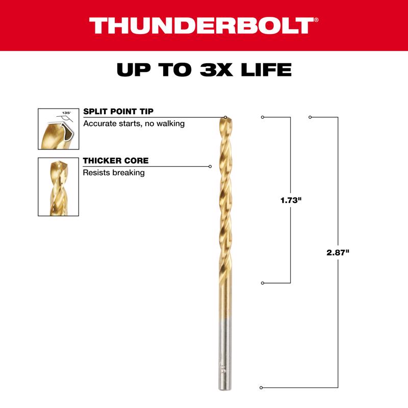 Milwaukee Thunderbolt 9/64 in. X 2-7/8 in. L High Speed Steel Drill Bit Round Shank 1 pc