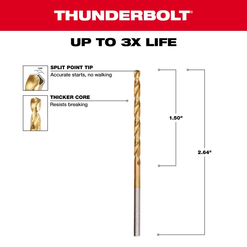 Milwaukee Thunderbolt 7/64 in. X 2-5/8 in. L High Speed Steel Drill Bit Round Shank 1 pc
