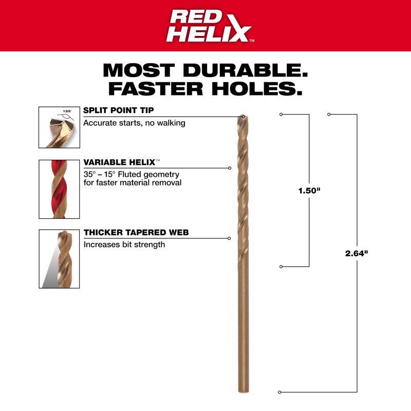 Milwaukee Cobalt Red Helix 7/64 in. X 2-5/8 in. L Alloy Steel Thunderbolt Drill Bit Round Shank 1 pc
