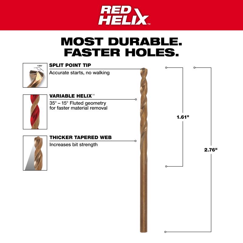 Milwaukee Red Helix 1/8 in. X 2-3/4 in. L Steel Thunderbolt Drill Bit Round Shank 1 pc