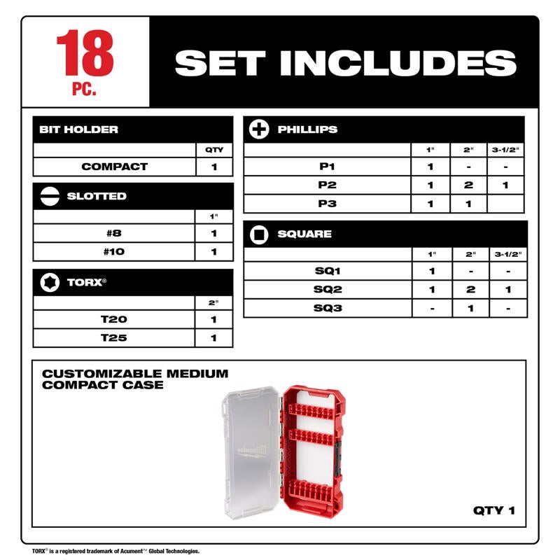 Milwaukee Shockwave Assorted 1/4 in. hex Impact Driver Bit Set 18 pc