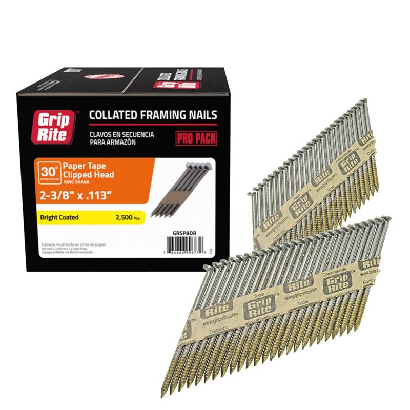 Grip-Rite 2-3/8 in. L Angled Strip Bright Framing Nails 30 deg 2500 pk