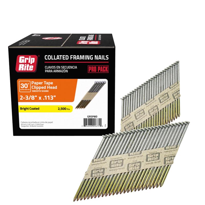 Grip-Rite 2-3/8 in. L Angled Strip Bright Framing Nails 30 deg 2500 pk