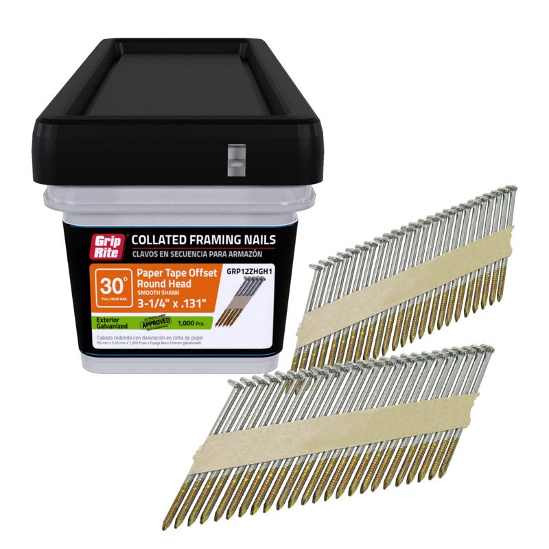 Grip-Rite 3-1/4 in. L X 12 Ga. Angled Strip Hot-Dip Galvanized Framing Nails 30 deg 1000 pk