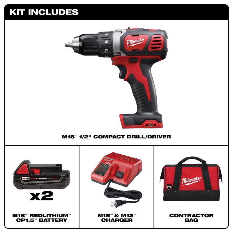 Milwaukee M18 1/2 in. Brushed Cordless Drill/Driver Kit (Battery & Charger)