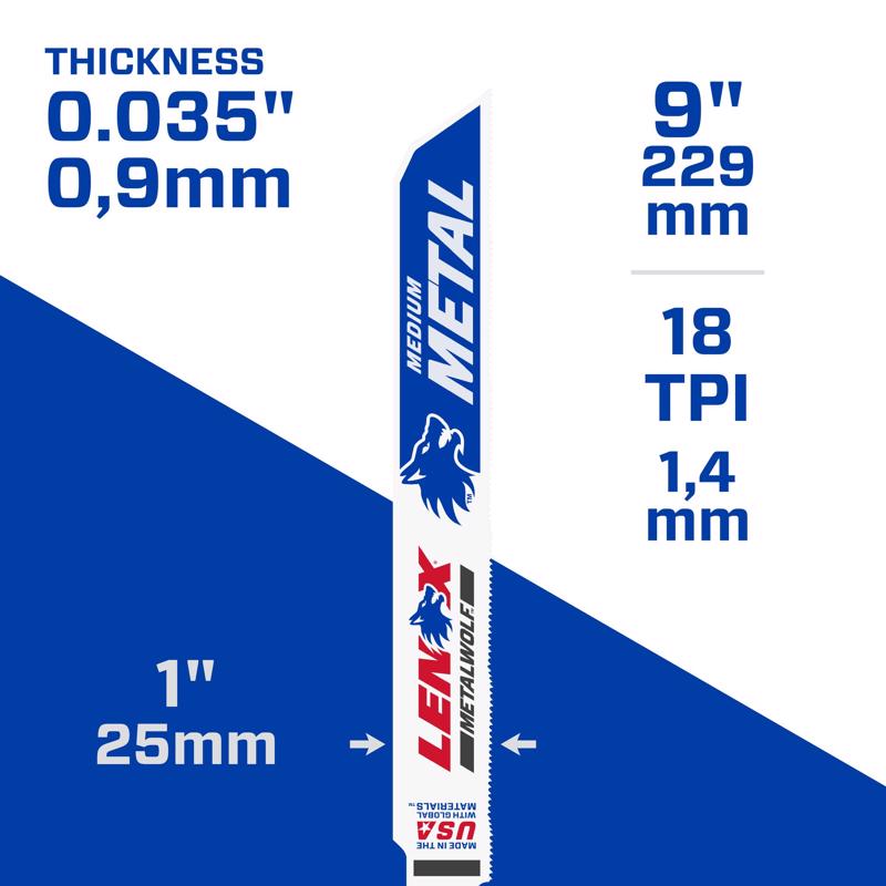 LENOX METALWOLF 9 in. Bi-Metal WAVE EDGE Reciprocating Saw Blade 18 TPI 2 pk
