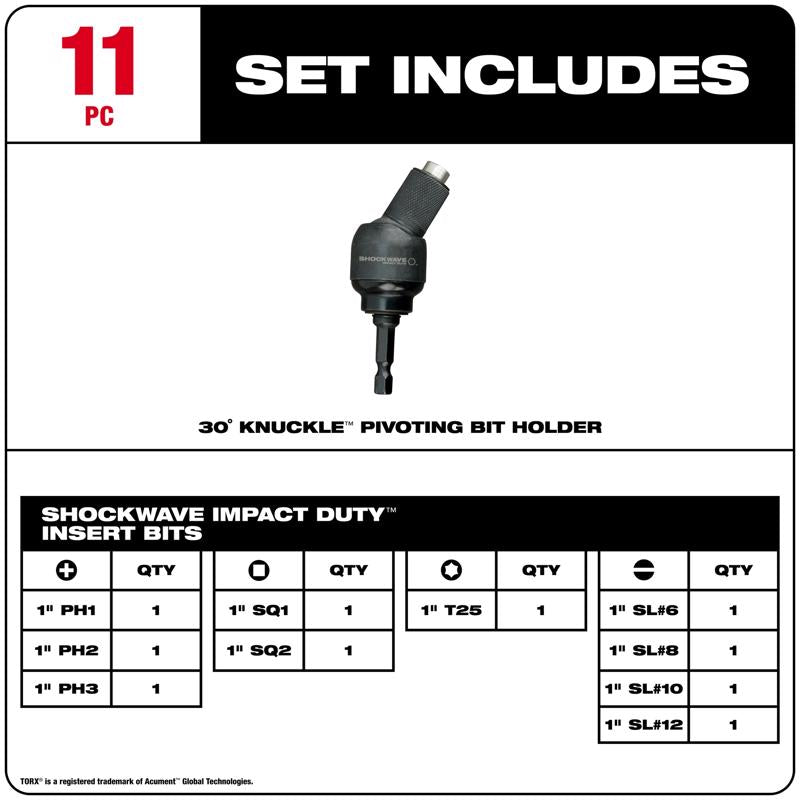 Milwaukee Shockwave Assorted 1 in. L Elbow Screwdriver Bit Set Steel 11 pc