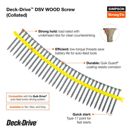 Simpson Strong-Tie Quick Drive No. 10 Sizes X 2-1/2 in. L Tan Star Ribbed Flat Head Deck Screws 1000