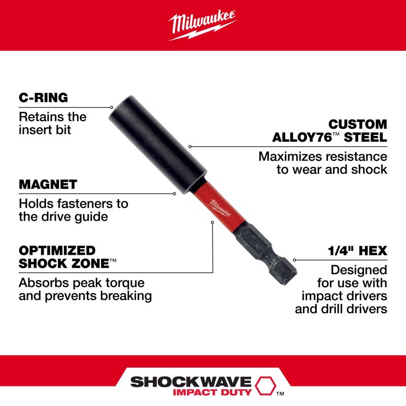 Milwaukee Shockwave Hex 1/4 in. X 6 in. L Screwdriver Bit Holder Steel 1 pc