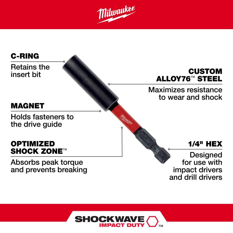 Milwaukee Shockwave Hex 1/4 in. X 12 in. L Screwdriver Bit Holder Steel 1 pc