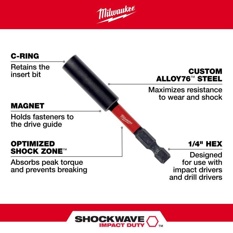 Milwaukee Shockwave Hex 1/4 in. X 2-3/8 in. L Screwdriver Bit Holder Steel 1 pc