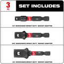 Milwaukee Shockwave Square 2 in. L Screwdriver Socket Adapter Steel 3 pc