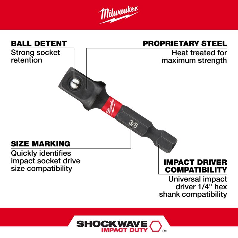 Milwaukee Shockwave Square 2 in. L Screwdriver Socket Adapter Steel 3 pc
