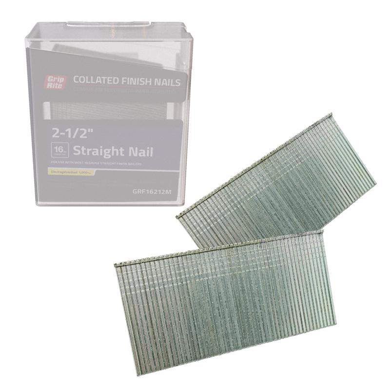 Grip-Rite 2-1/2 in. L X 16 Ga. Straight Strip Electro Galvanized Finish Nails 1000 pk