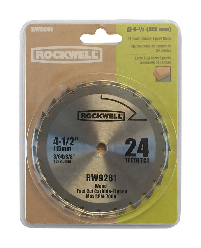 Rockwell 4-1/2 in. D X 3/8 in. Versacut Carbide Tipped Circular Saw Blade 24 teeth 1 pc
