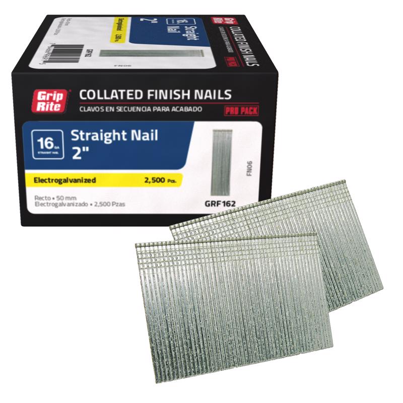 Grip-Rite 2 in. L X 16 Ga. Straight Strip Electro Galvanized Finish Nails 2500 pk