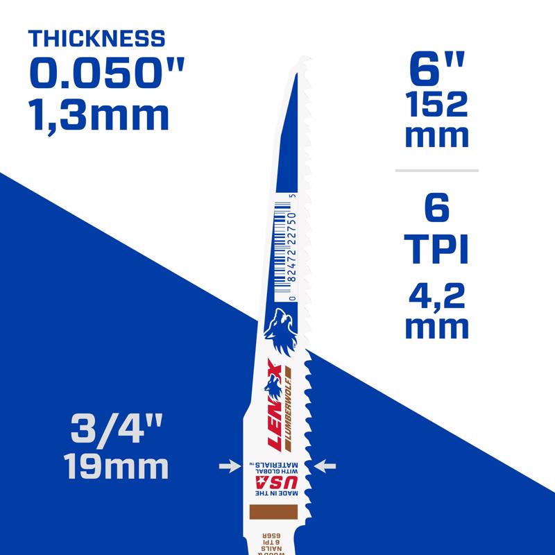 LENOX LUMBERWOLF 6 in. Bi-Metal Reciprocating Saw Blade 6 TPI 1 blade