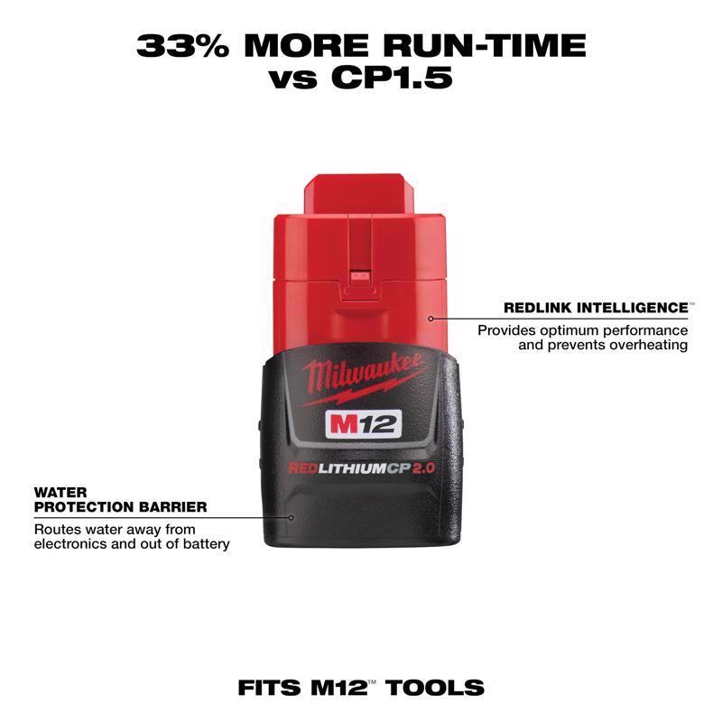 Milwaukee M12 RedLithium CP 2 Ah Lithium-Ion Battery Pack 1 pc